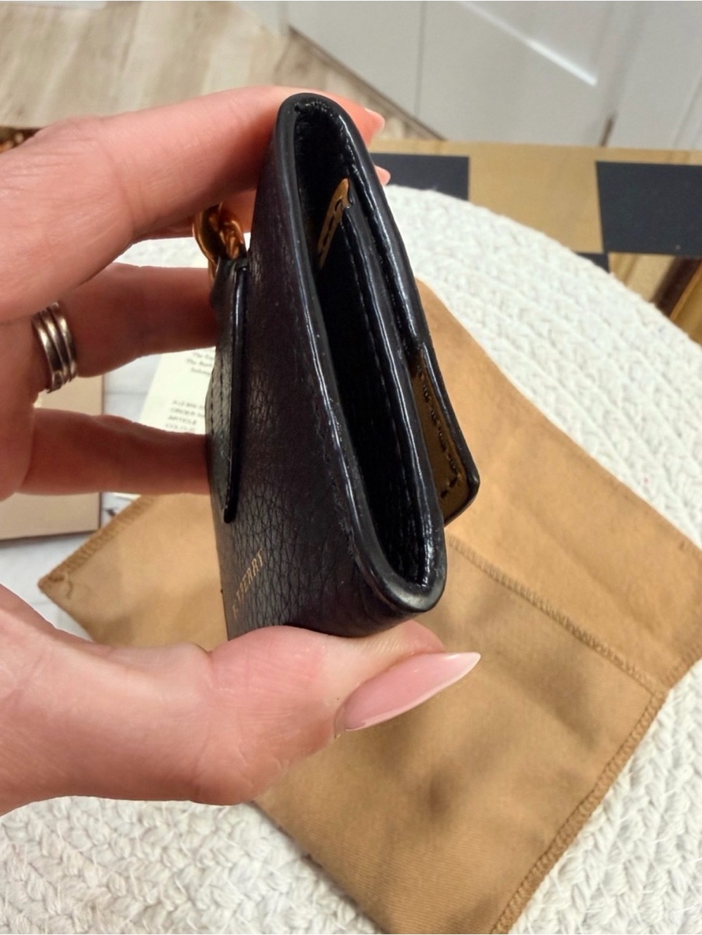Burberry Black/Green Square Leather key chain coin case charm wallet + Full Incl - Picture 7 of 10
